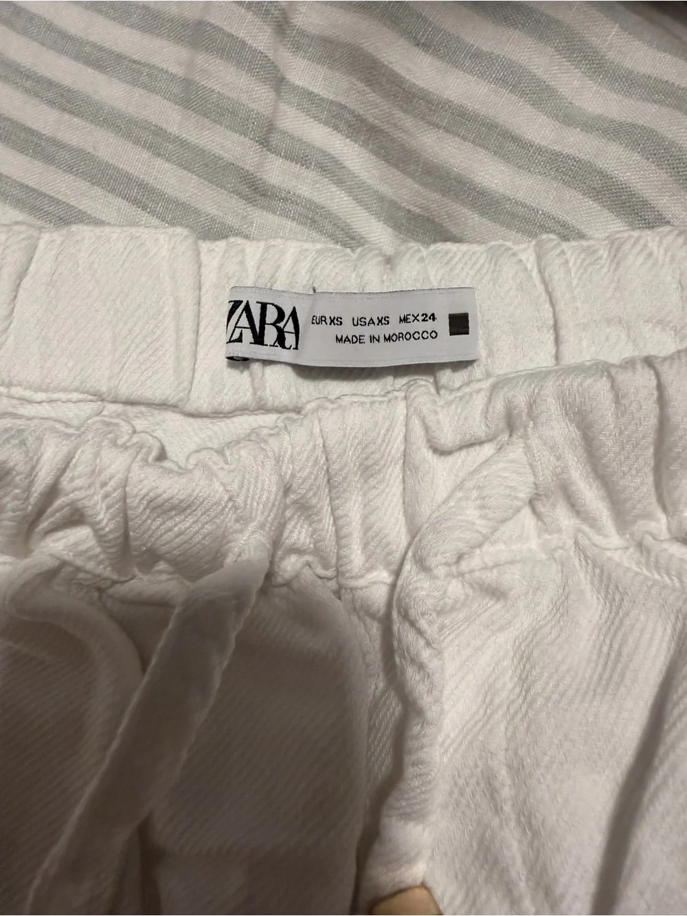 Zara Women's White Linen Straight-Leg Drawstring Pants